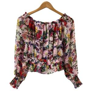 AQUA x Mary Katrantzou floral off the shoulder top pink multicolor XS romantic